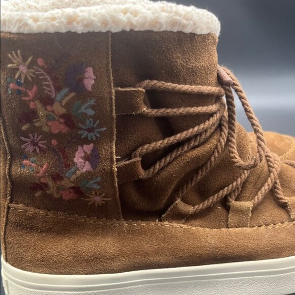 TOMS Alpine Floral Round Toe Winter Booties Womens Brown Casual Boots, 8.5 - Picture 4 of 6